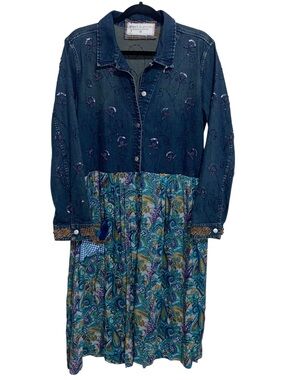 Shari B. Green Dress Womens O/S Denim Jacket Duster Re-made America Lagenlook